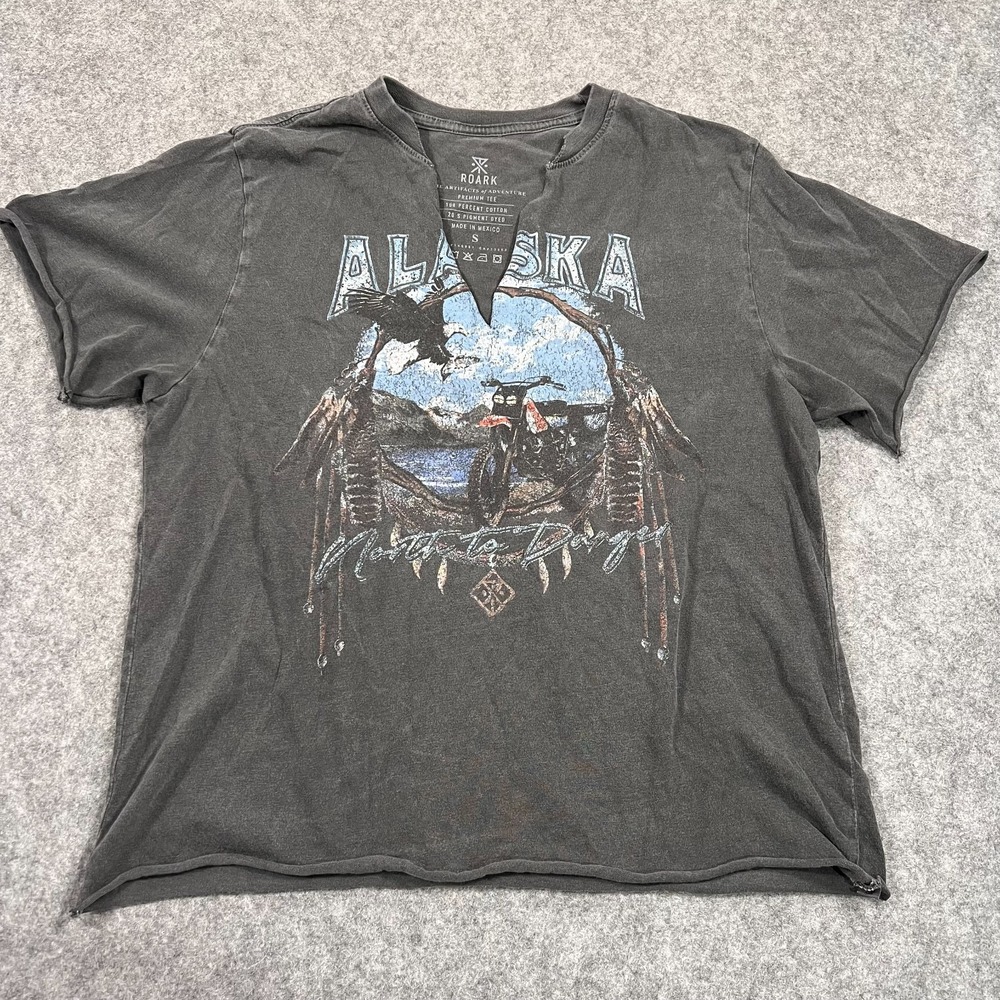 Roark Faded Black North To Danger Short Sleeve Distressed Tee Men's Size Small